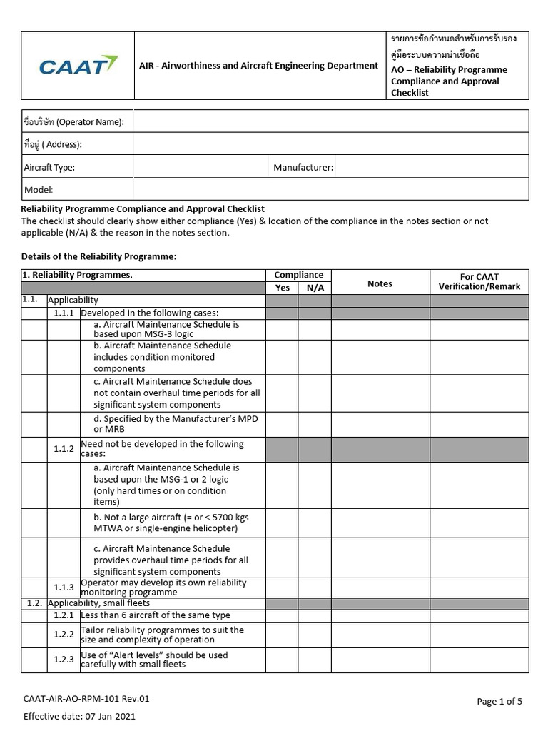 Reliability Programme Compliance Checklist | PDF | Reliability ...