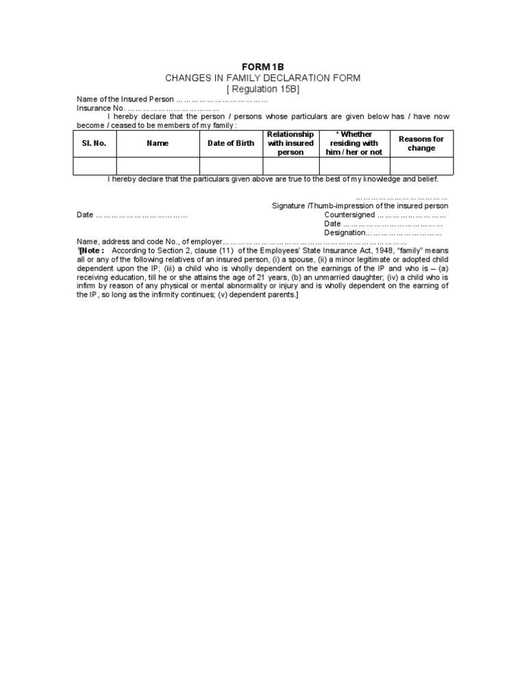 Form 1B Family Declaration Guide | PDF | Law