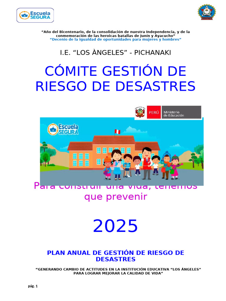 Plan de Gestión de Riesgos 2025 I.E. "Los Ángeles" | PDF | Reducción de ...