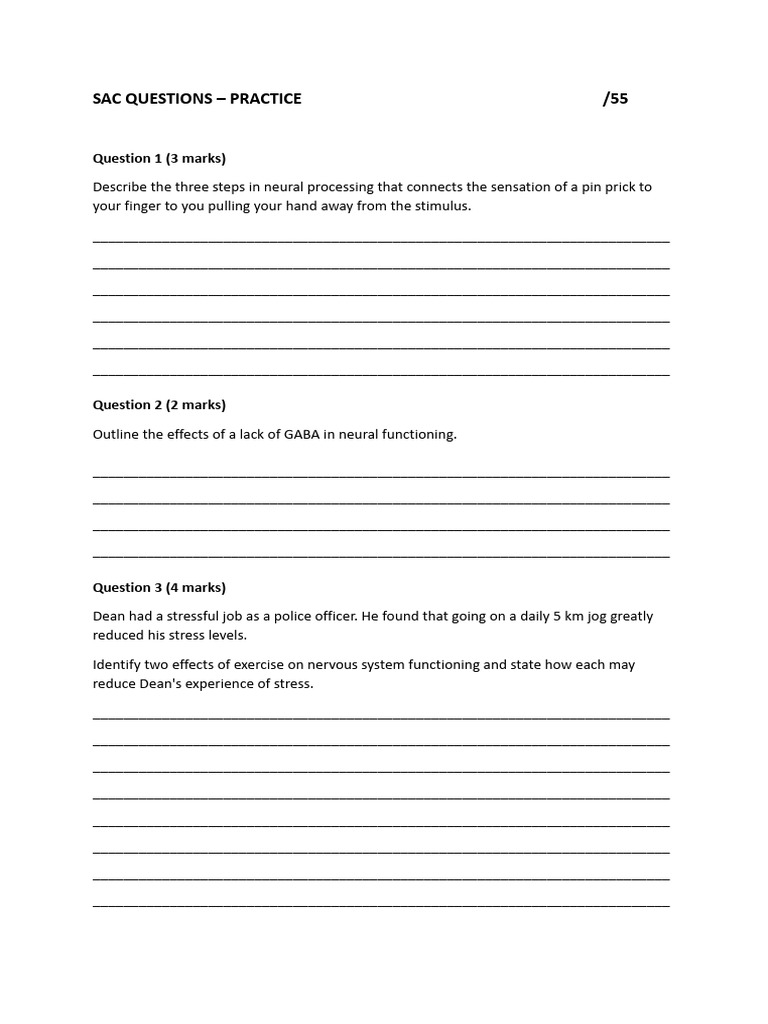Practice SAC Questions No.3 - Questions | PDF | Mental Health | Psychology