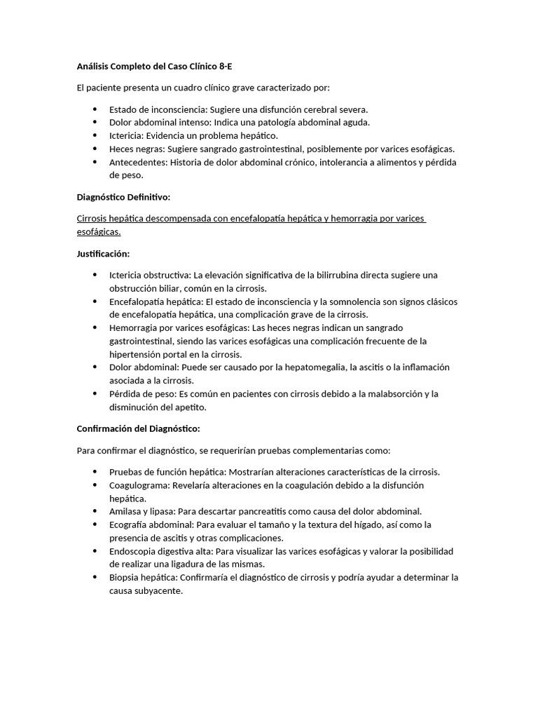 Análisis Completo Del Caso Clínico 8-E | PDF | Cirrosis ...