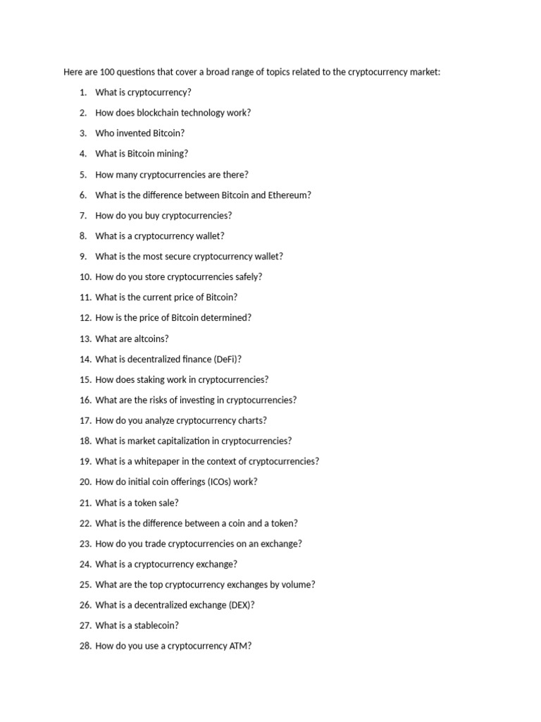 100 Questions On Crypto | PDF | Cryptocurrency | Market (Economics)