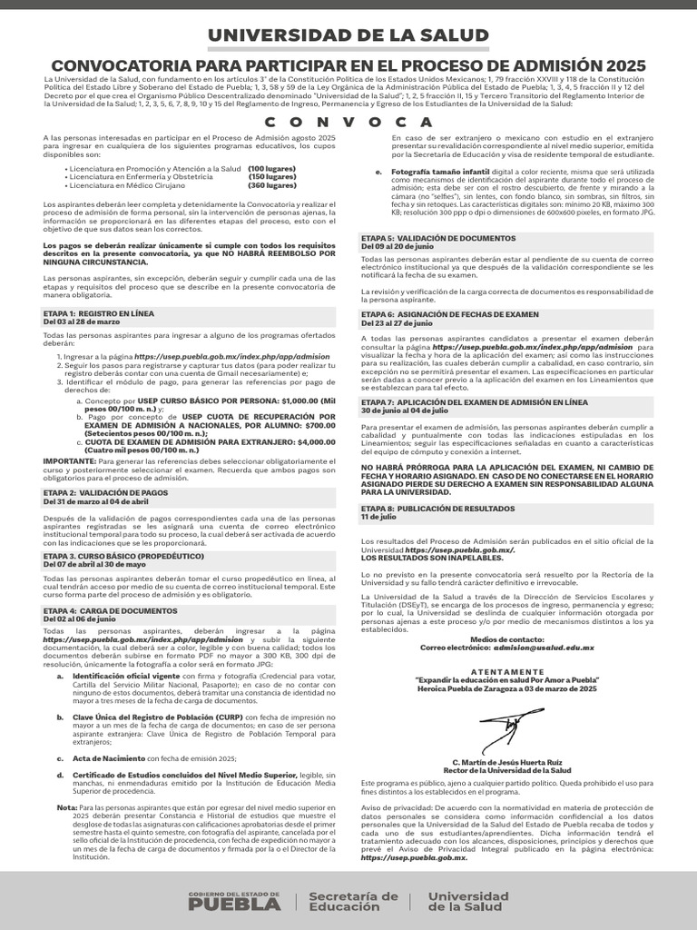 Convocatoria Proceso de Admisión 2025 | PDF