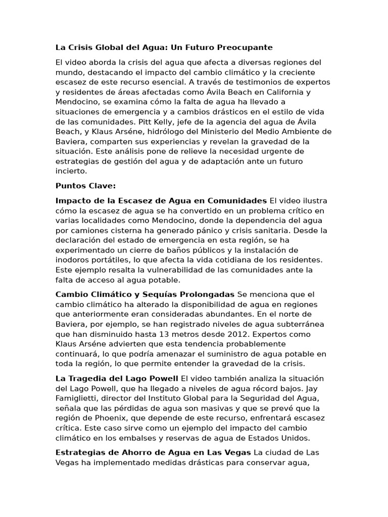 La Crisis Global Del Agua | PDF | Agua | Escasez de agua