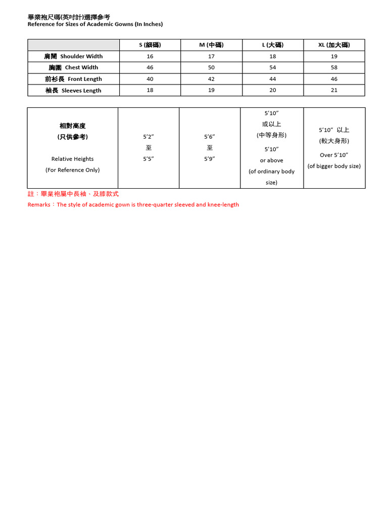 Academic Gown Size and Dress Code Guide | PDF | Dress | Aesthetics
