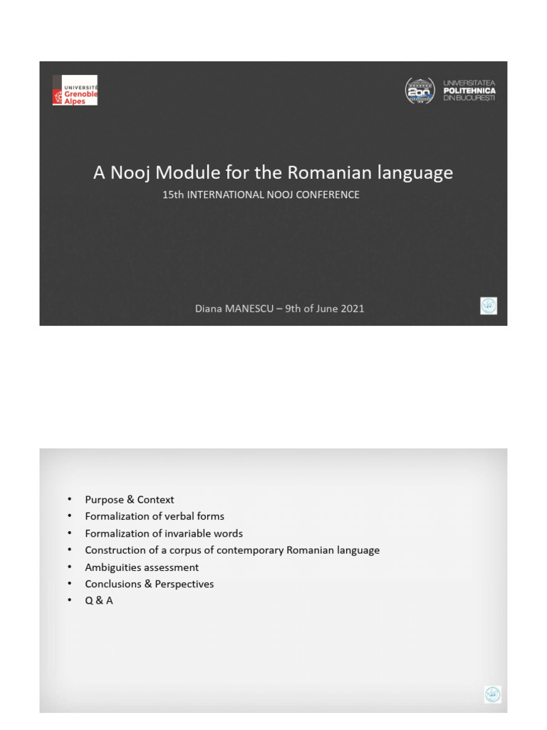 Nooj Module for Romanian Language Analysis | PDF | Part Of Speech | Word