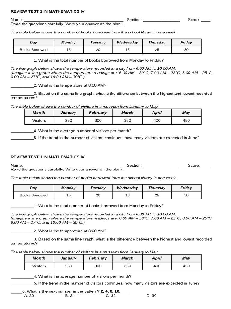 Library Borrowing and Data Analysis Test | PDF | Numbers | Decimal