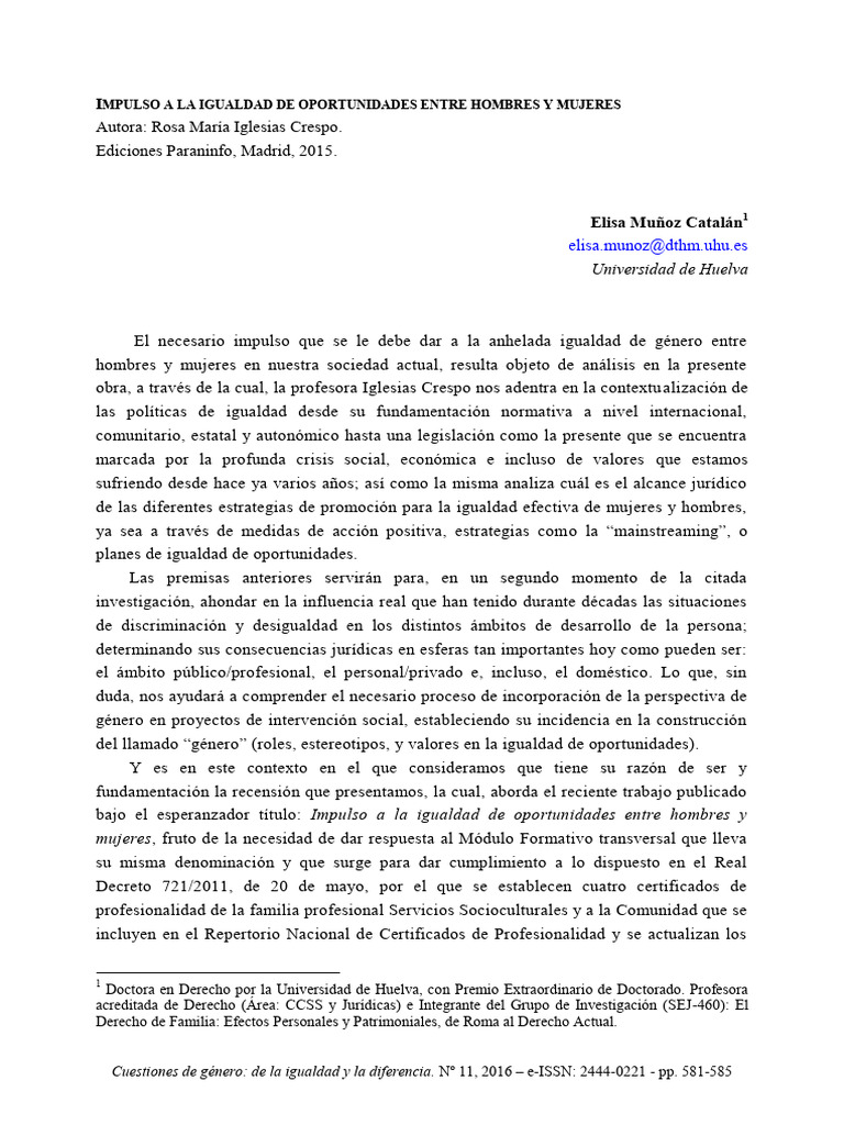 Impulso A La Igualdad de Oportunidades Entre Hombr | PDF | Igualdad de ...