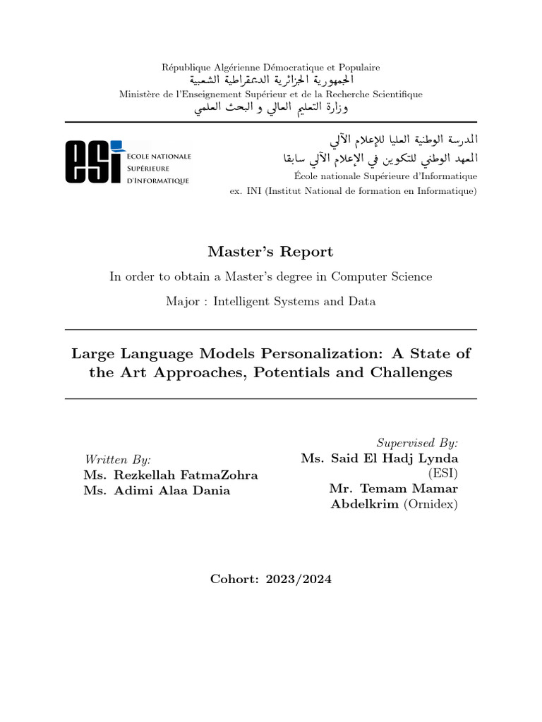 Master's Report On Large Language Models Personalization | PDF ...