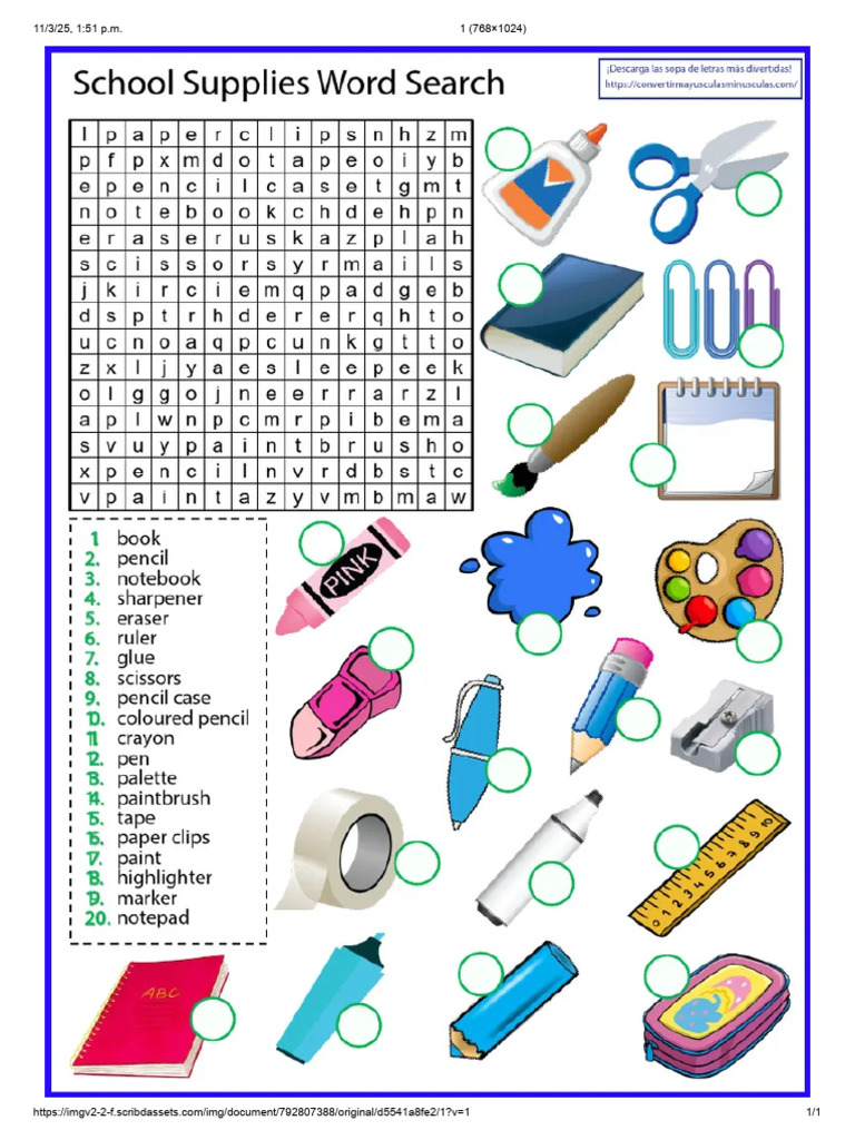 Lista de Utiles Escolares en Ingles | PDF