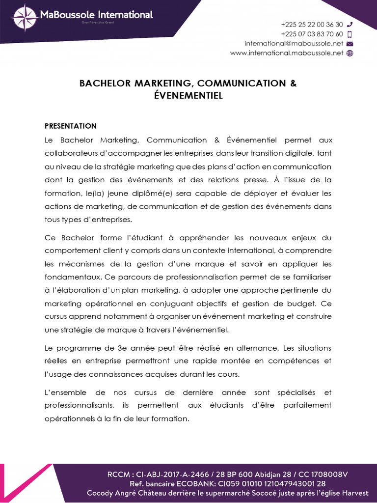 Bachelor Marketing et Communication | PDF