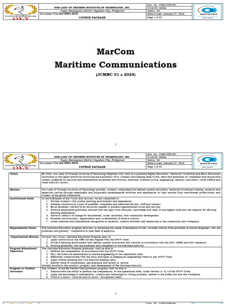 Maritime Communication Course Overview | PDF