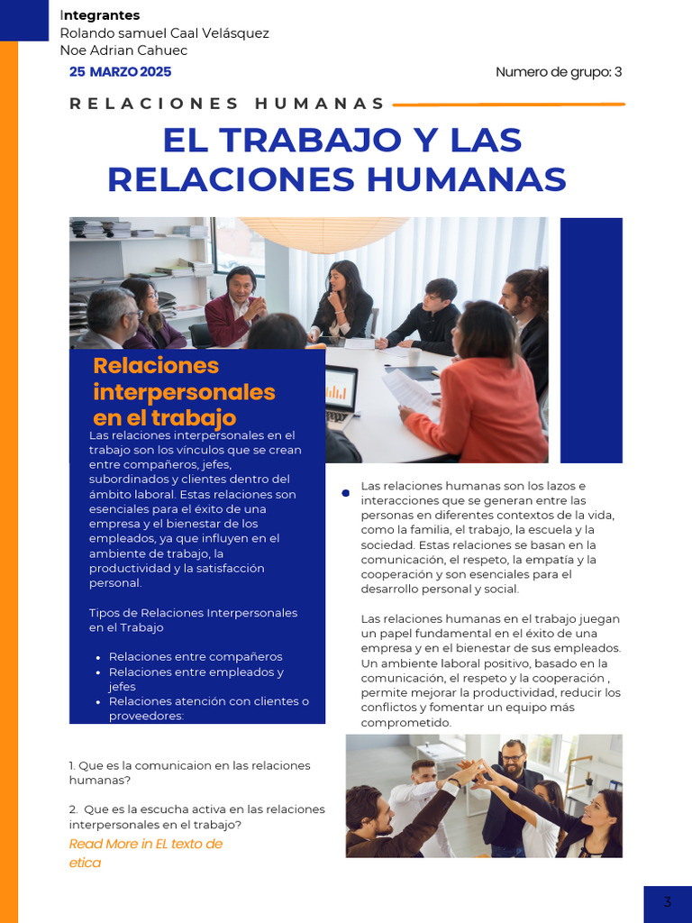Relaciones Humanas en el Trabajo | PDF | Relaciones interpersonales ...