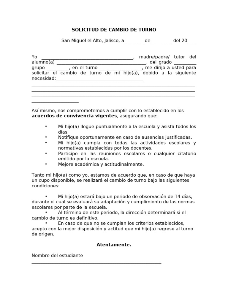 Solicitud de Cambio de Turno Escolar | PDF
