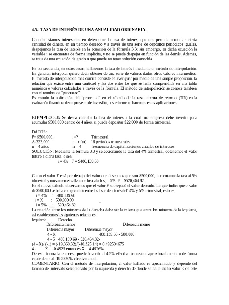 Calculo de Tasa de Interés en Anualidades | PDF | Ecuaciones | Tasas de ...