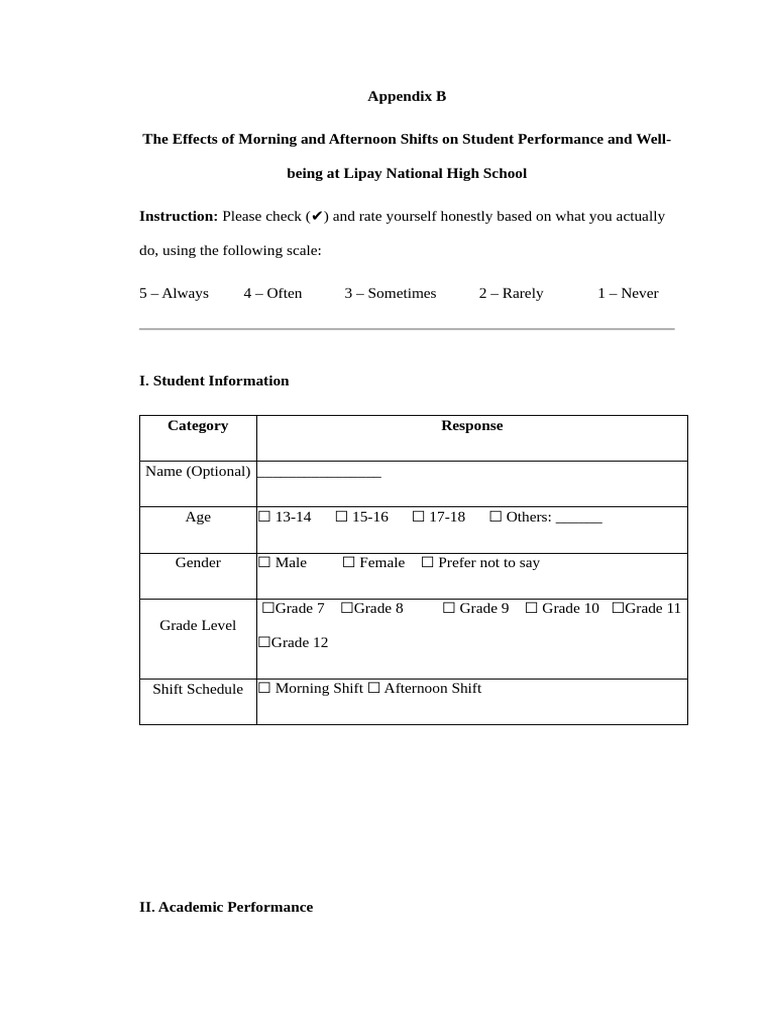 Appendix B The Effects of Morning and Afternoon Shifts On Student ...