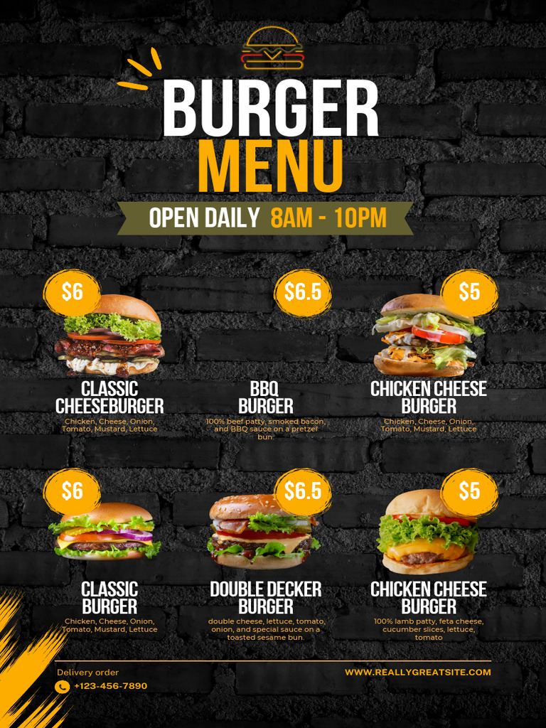 Delicious Burger Menu Options | PDF