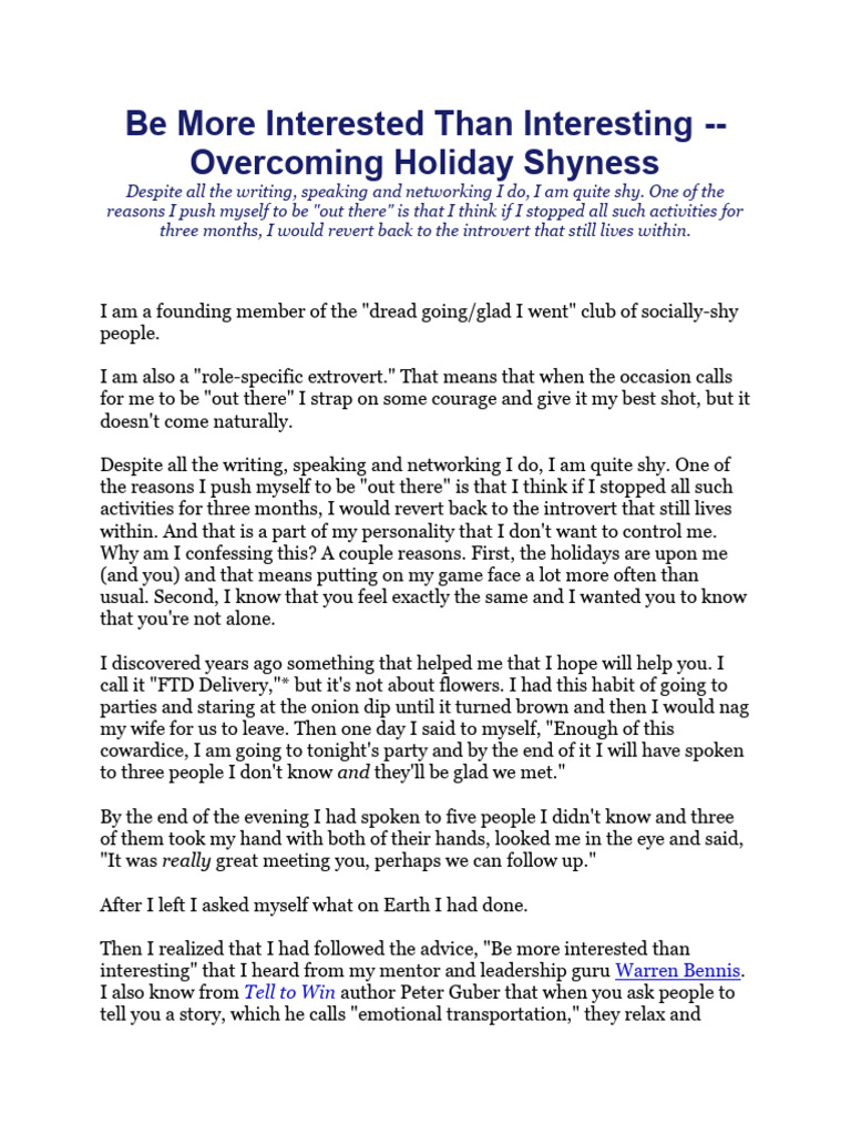 Be More Interested Than Interesting | PDF | Shyness