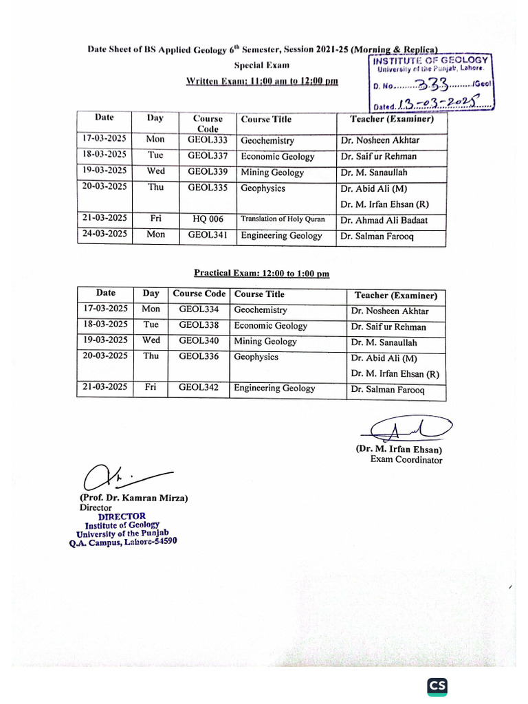 Date Sheet 6th Sem | PDF
