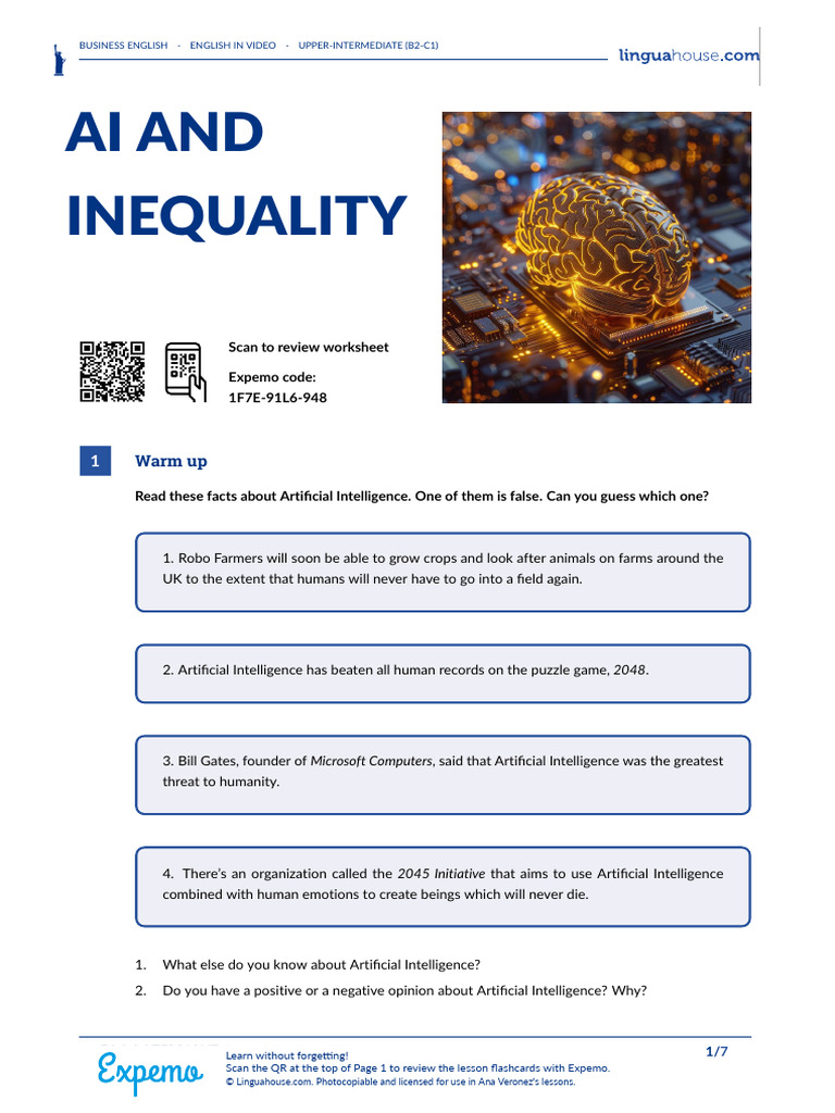 Ai and Inequality American English Student B2 C1 | PDF | Artificial ...