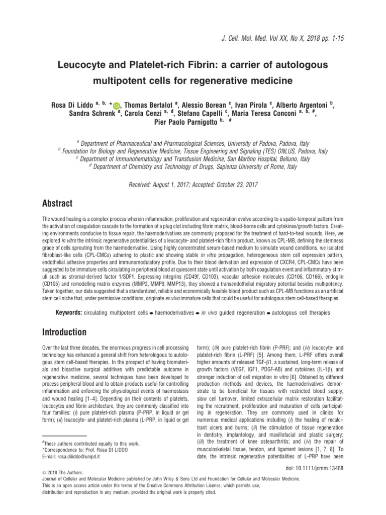 (2018) Leucocyte and Platelet-Rich Fibrin A Carrier of Autologous Multi ...