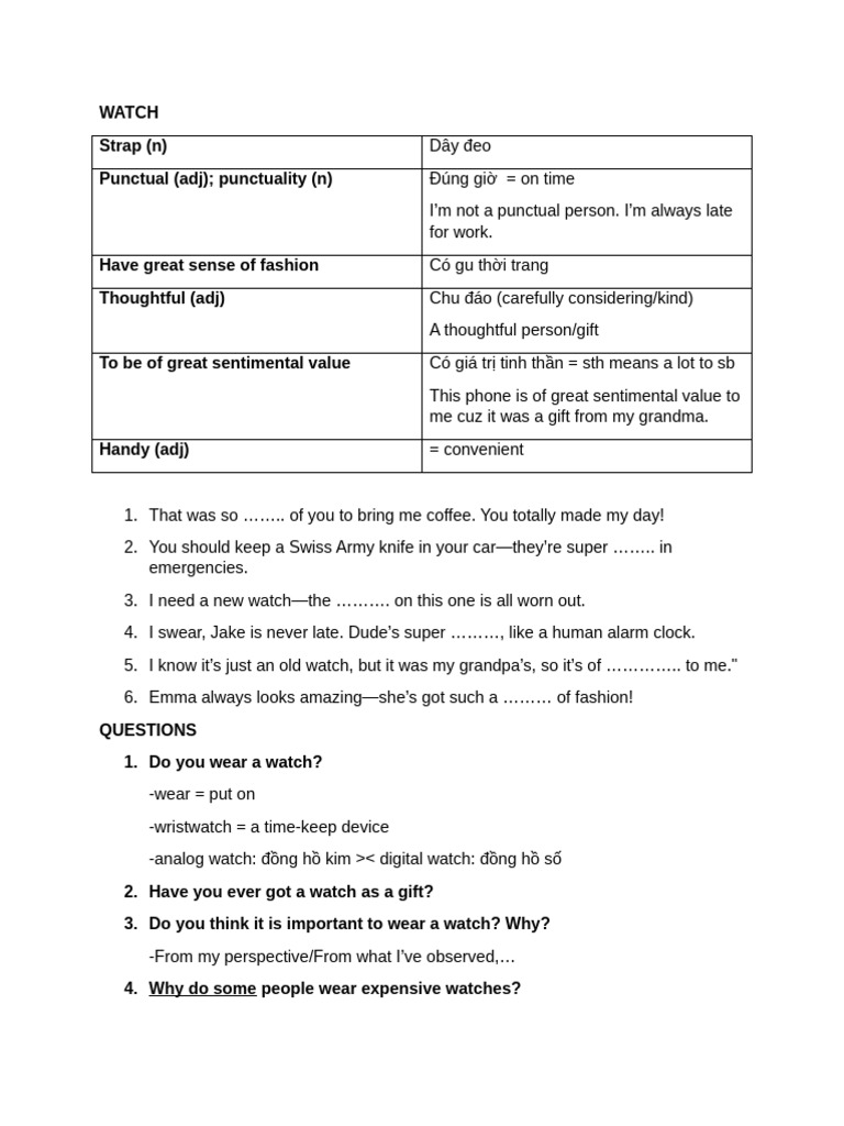 Essential Vocabulary for Watch Enthusiasts | PDF