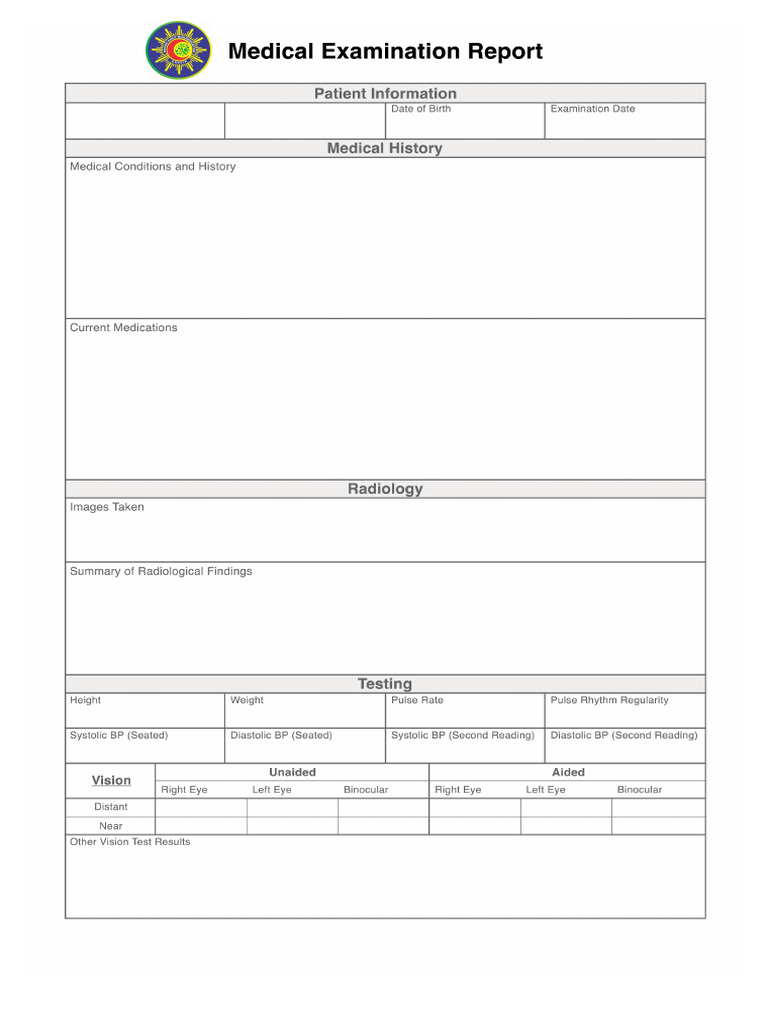 Template Medical Examination Report Bahasa Inggris RSMG | PDF