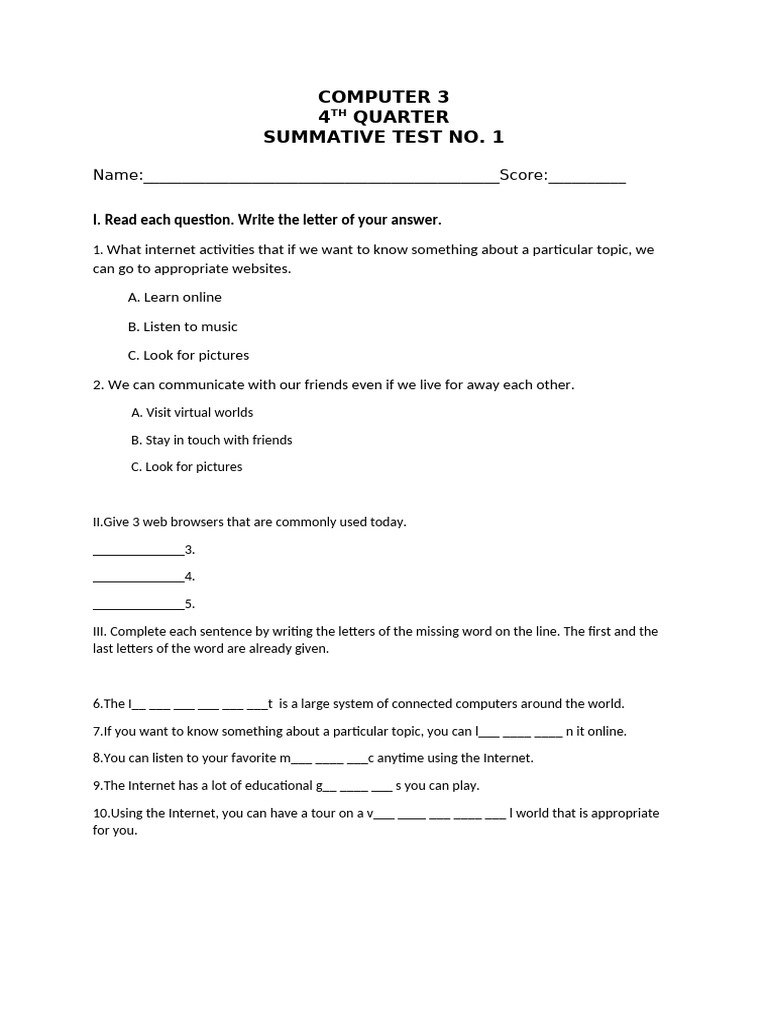 4th Quarter Computer Summative Test | PDF
