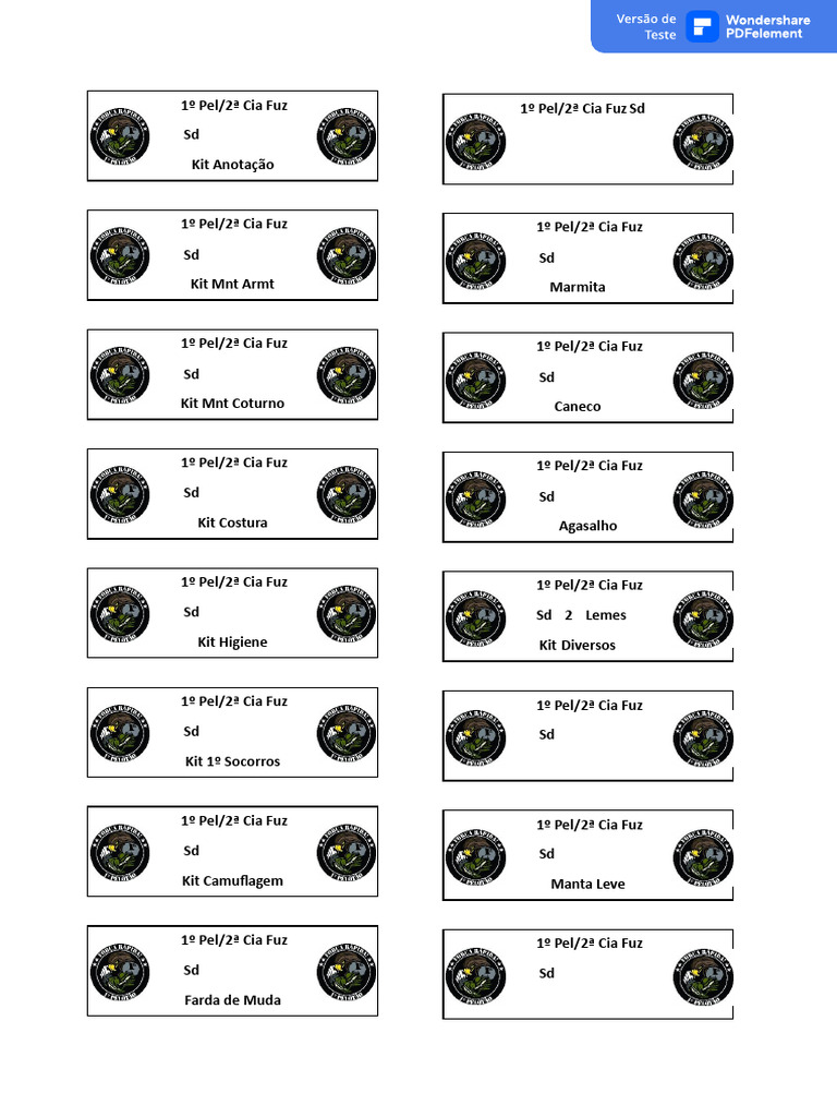 Kits e Equipamentos do 1º Pel/2ª Cia Fuz | PDF