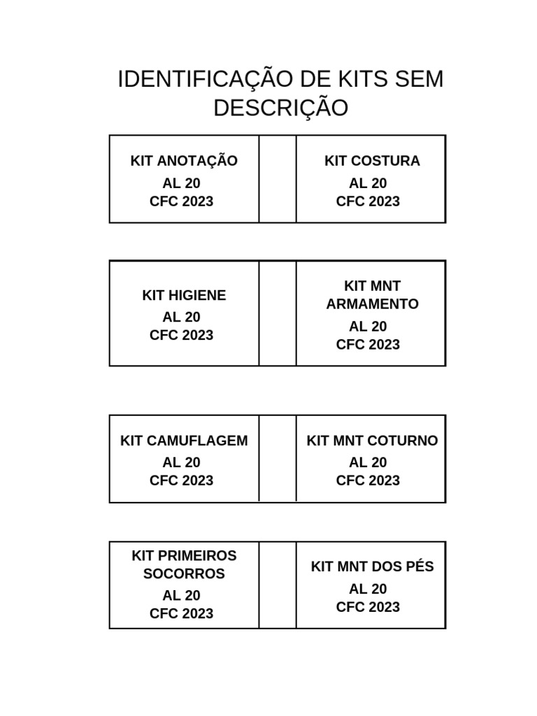 Kits de Equipamentos AL 20 CFC 2023 | PDF