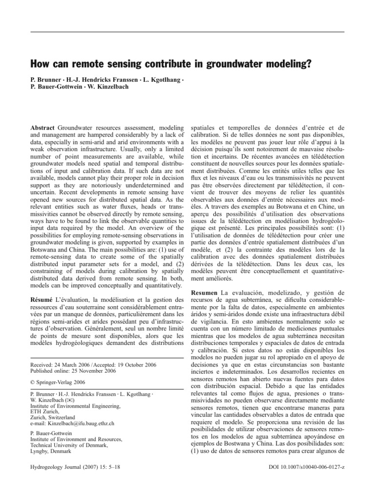 Brunner Remote Sensing in Groundwater Modeling | PDF | Groundwater ...