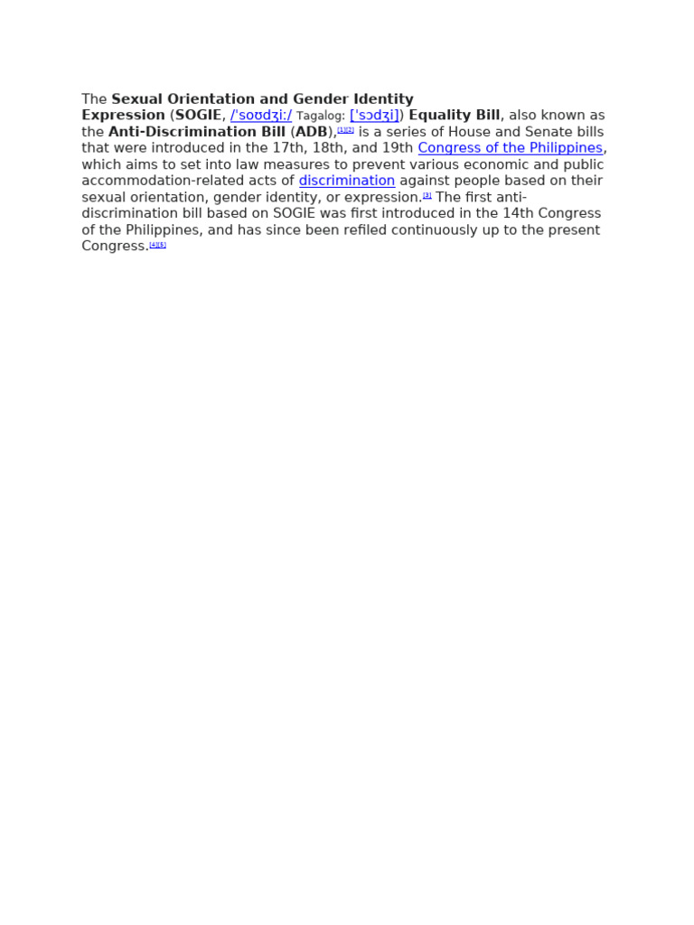 Sexual Orientation and Gender Identity Expression Sogie Equality Bill ...