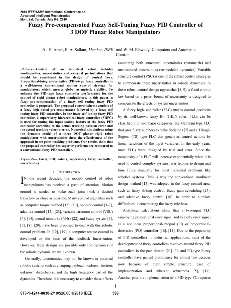 Fuzzy Self-Tuning PID for Robot Control | PDF | Control Theory | Fuzzy ...