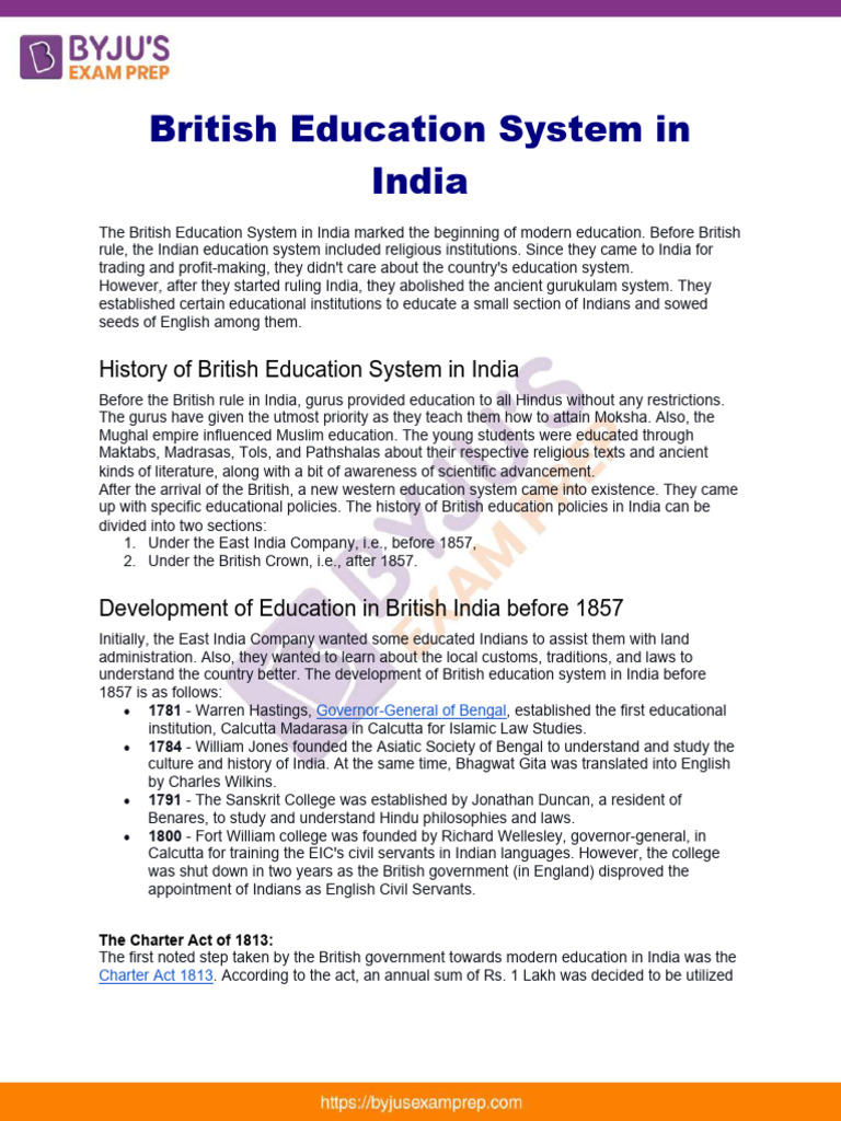 Evolution of British Education in India | PDF | British Raj