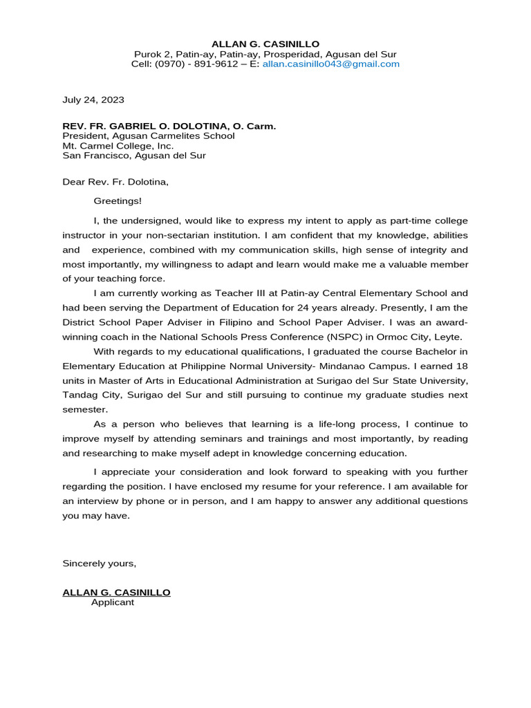 Application for Part-Time Instructor Position | PDF