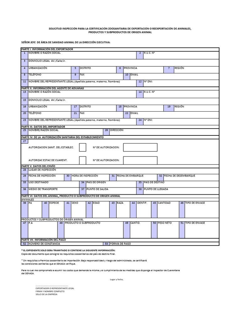 Instrucciones CA-07: Certificado Zoosanitario | PDF