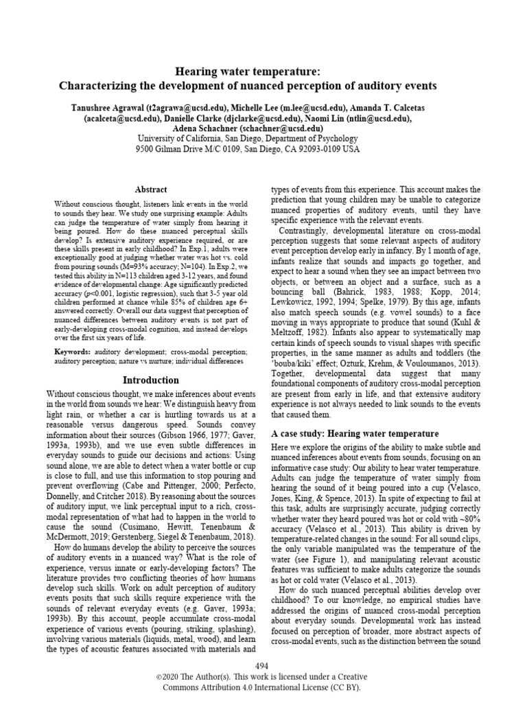 Auditory Perception of Water Temperature | PDF | Perception | Experience