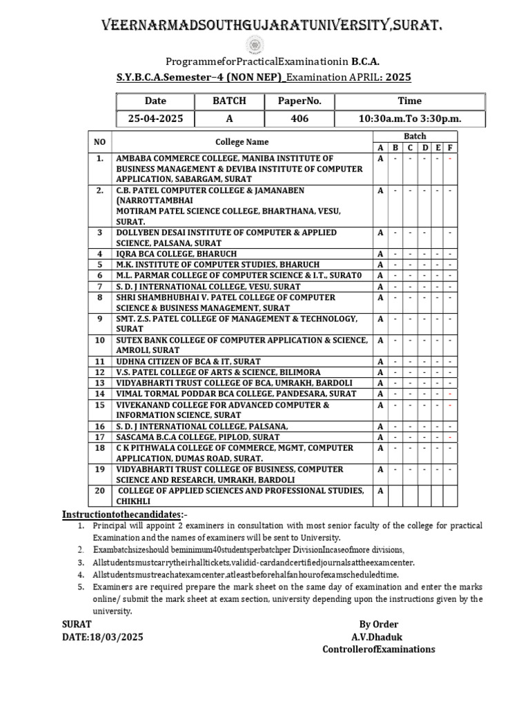 BCA Semester 4 Practical Exam Schedule 2025 | PDF | Educational Stages ...