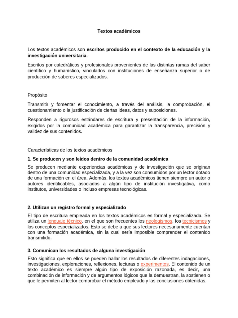 Características de los textos académicos | PDF | Método científico ...