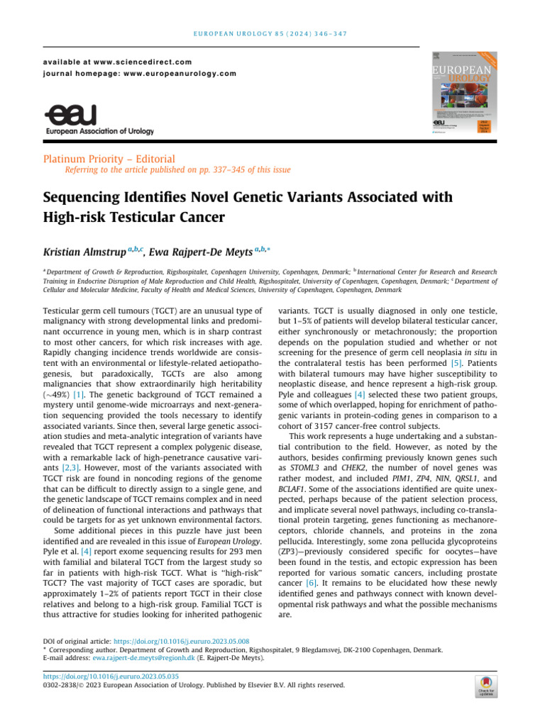 Novel Genetic Variants in Testicular Cancer | PDF | Cancer | Gene