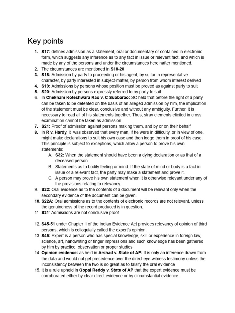 Indian Evidence Act: Key Provisions Explained | PDF | Evidence (Law ...