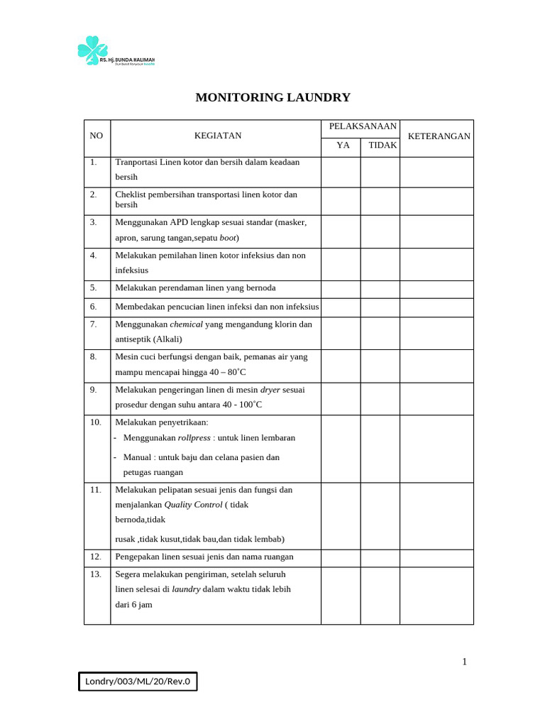Prosedur Monitoring Laundry Efektif | PDF