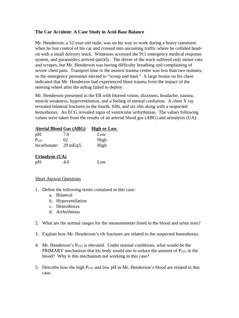 Car Accident: Acid-Base Balance Case Study | PDF