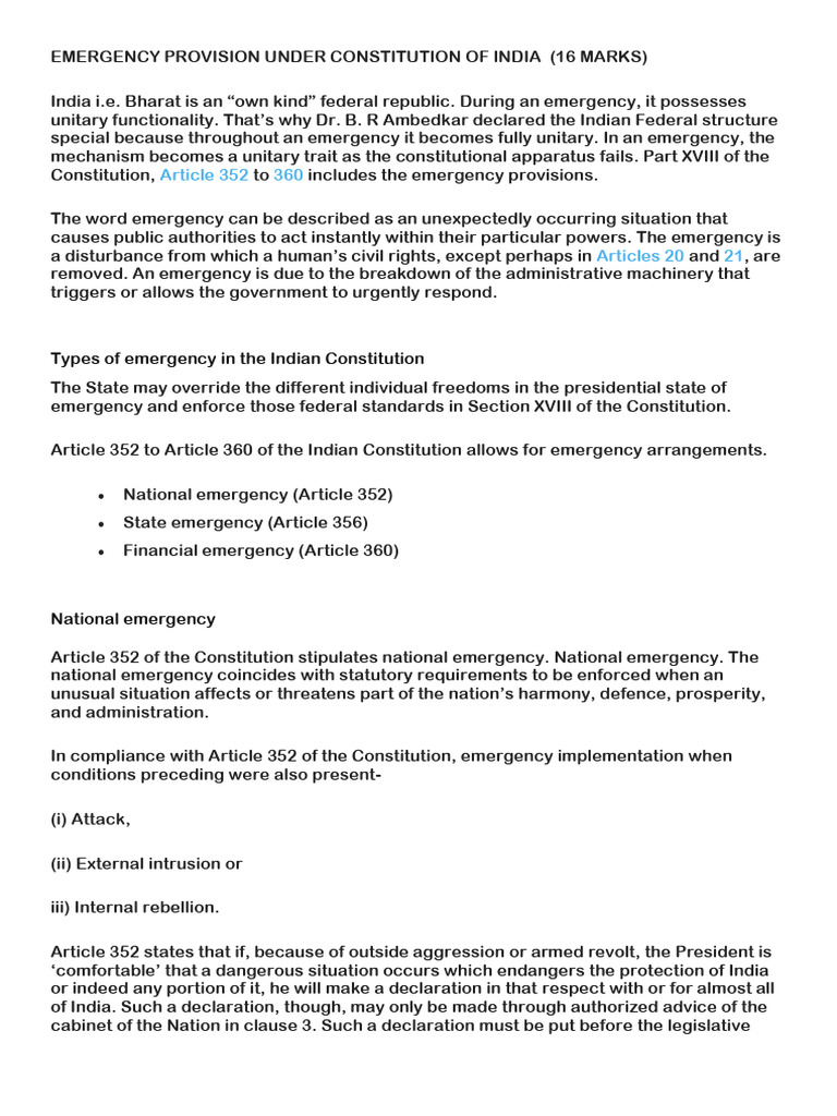 Emergency Provisions in Indian Constitution | PDF | State Of Emergency ...