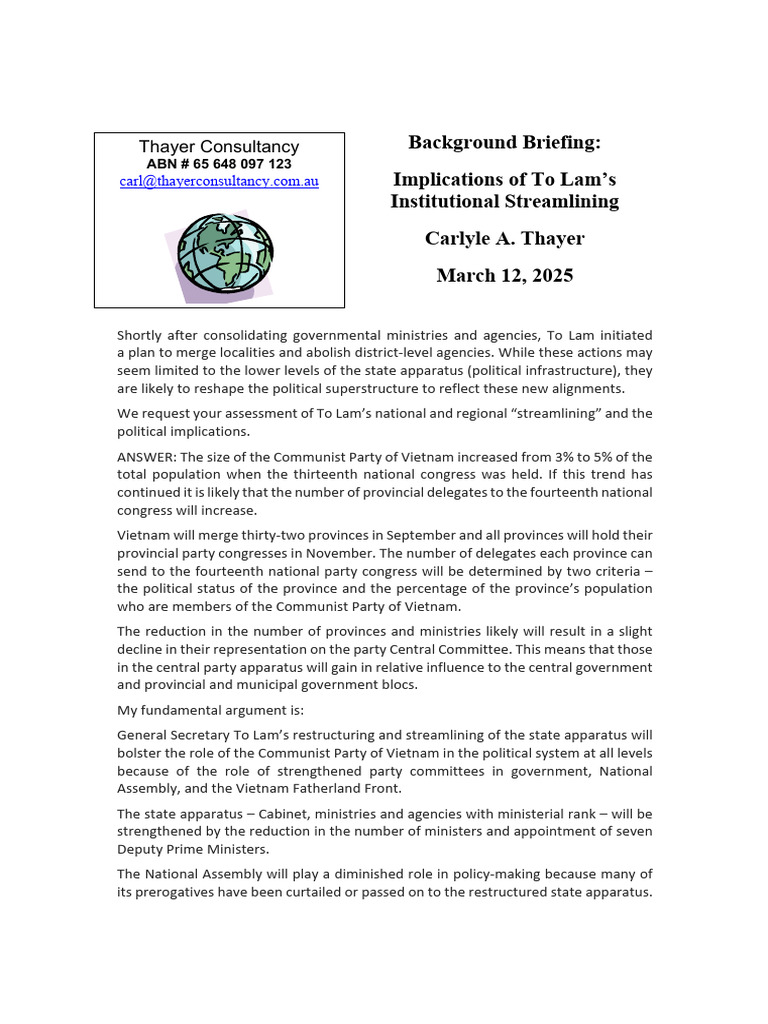 To Lam's Political Streamlining in Vietnam | PDF | Government ...