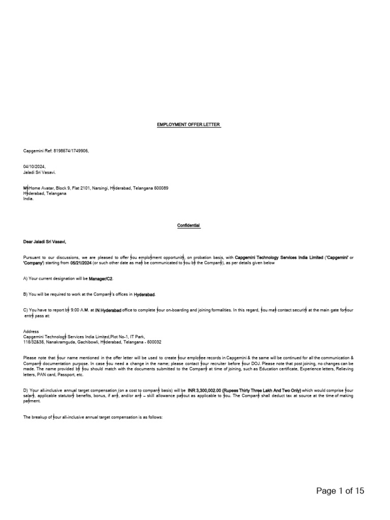OfferLetter (1) | PDF | Payroll | Intellectual Property
