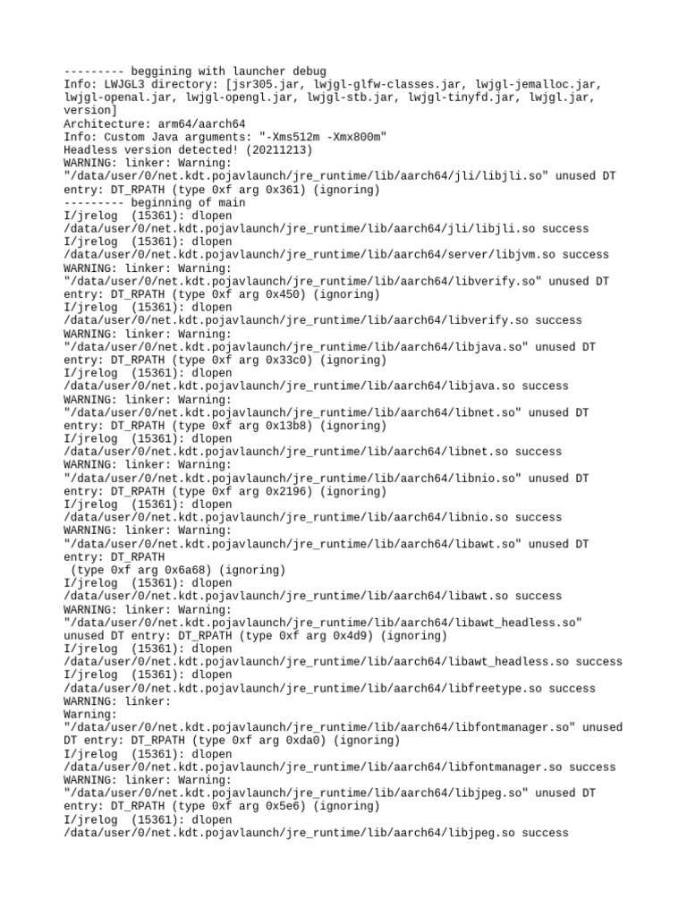 LWJGL3 Launcher Debug Log Analysis | PDF