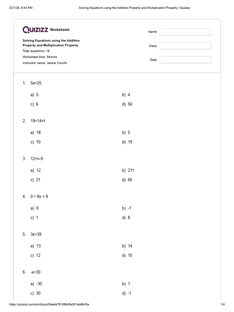 Worksheets for Solving Equations | PDF | Multiplication | Mathematics