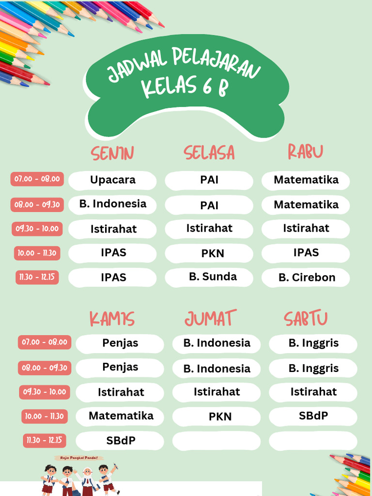 _Hijau Merah Imut Jadwal Pelajaran Dokumen A4 | PDF