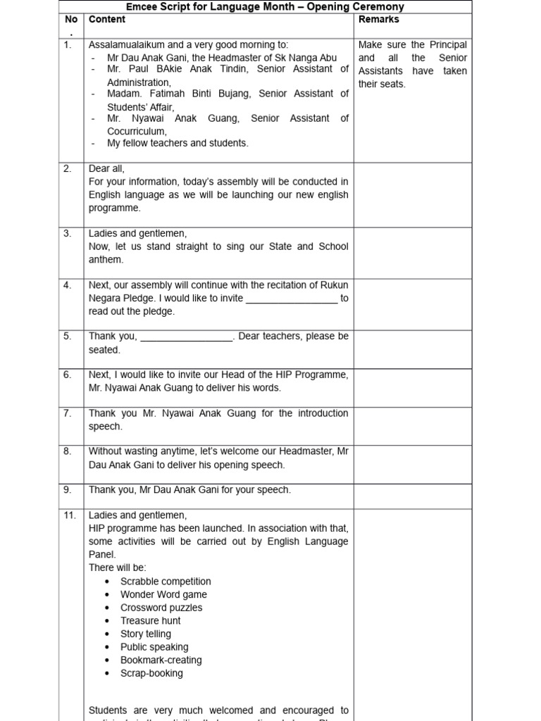 Emcee Script for Language Month Ceremony | PDF